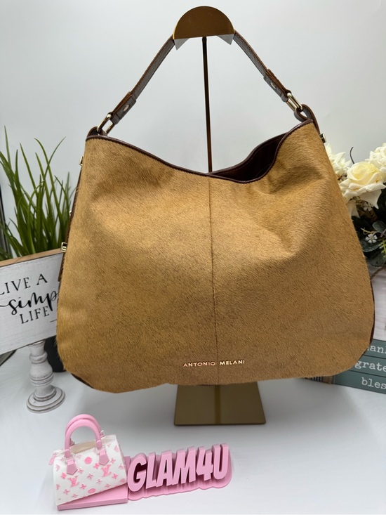 ANTONIO MELANI Handbags - Antonio Melani Brown Genuine Leather & Calf Hair Hobo Shoulder Bag